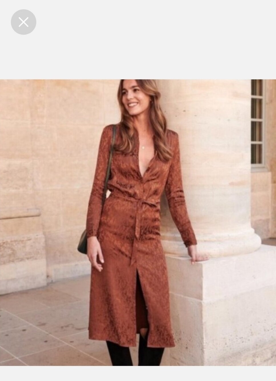 Sezane Rust Wrap Midi Dress with Long Sleeves